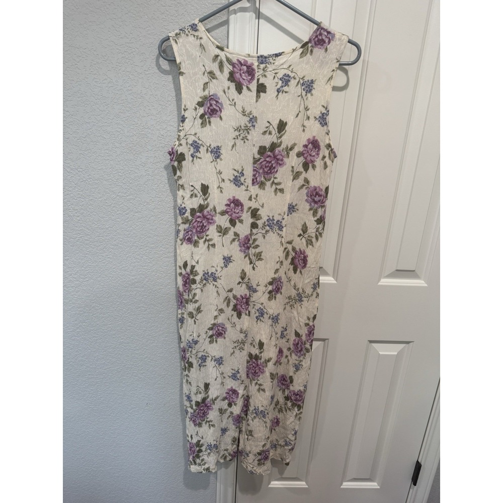 Erika Dress Cream Floral VTG Fairy Medium Maxi Sheath Cottagecore Cabbage Rose - Picture 4 of 5